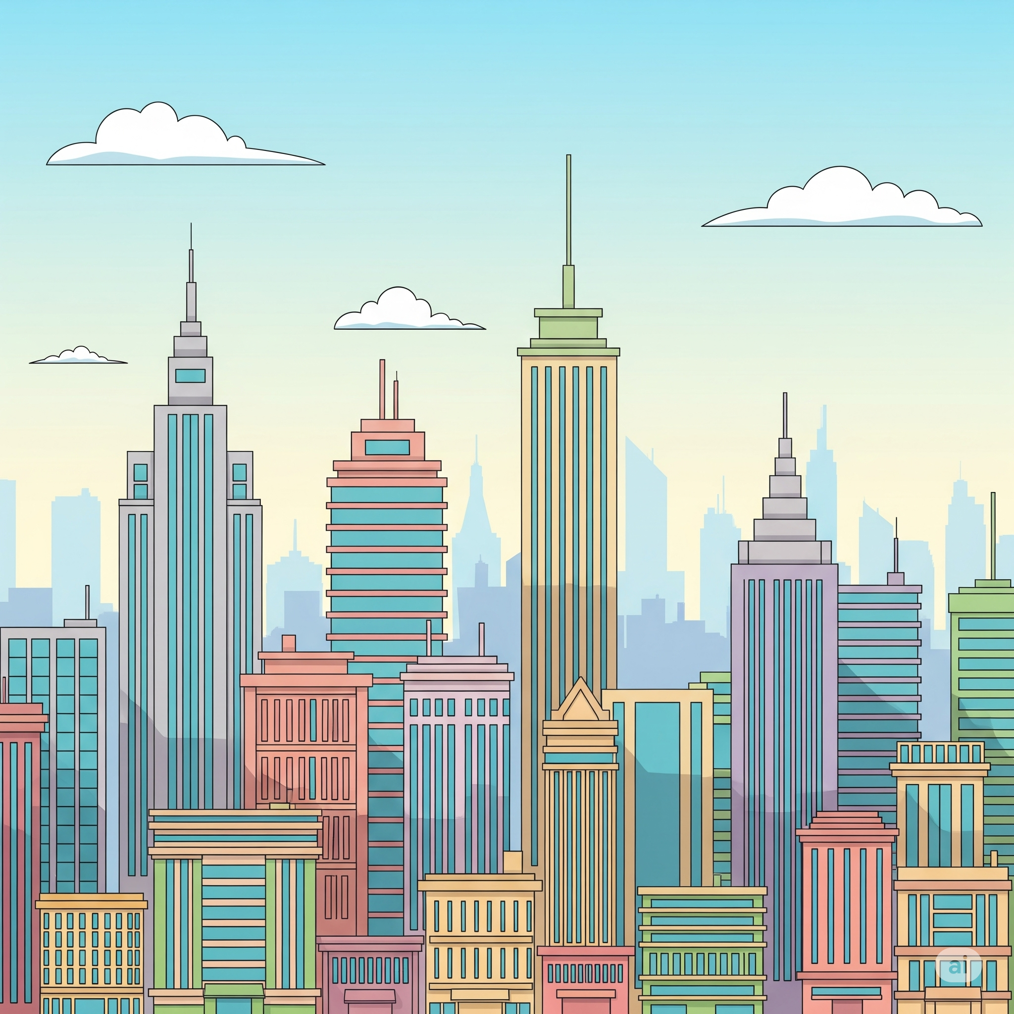 Comic book cityscape with digital elements